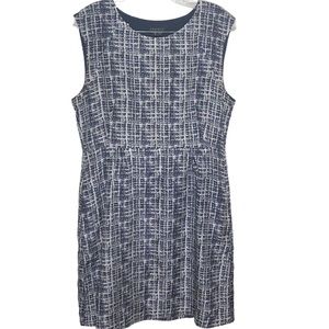 Theory Shyann Navy‎ Abstract Dress, 100% Silk, Navy/White, Size 10, Lined, EUC